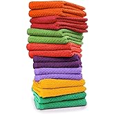 Tukasa Linens 16 Pack Cotton Washcloths for Body and Face, 12x12 Inches, Multipurpose and Lightweight Wash Clothes for Face. Highly Absorbent - Travel and Bath Towel (Multi-Color)