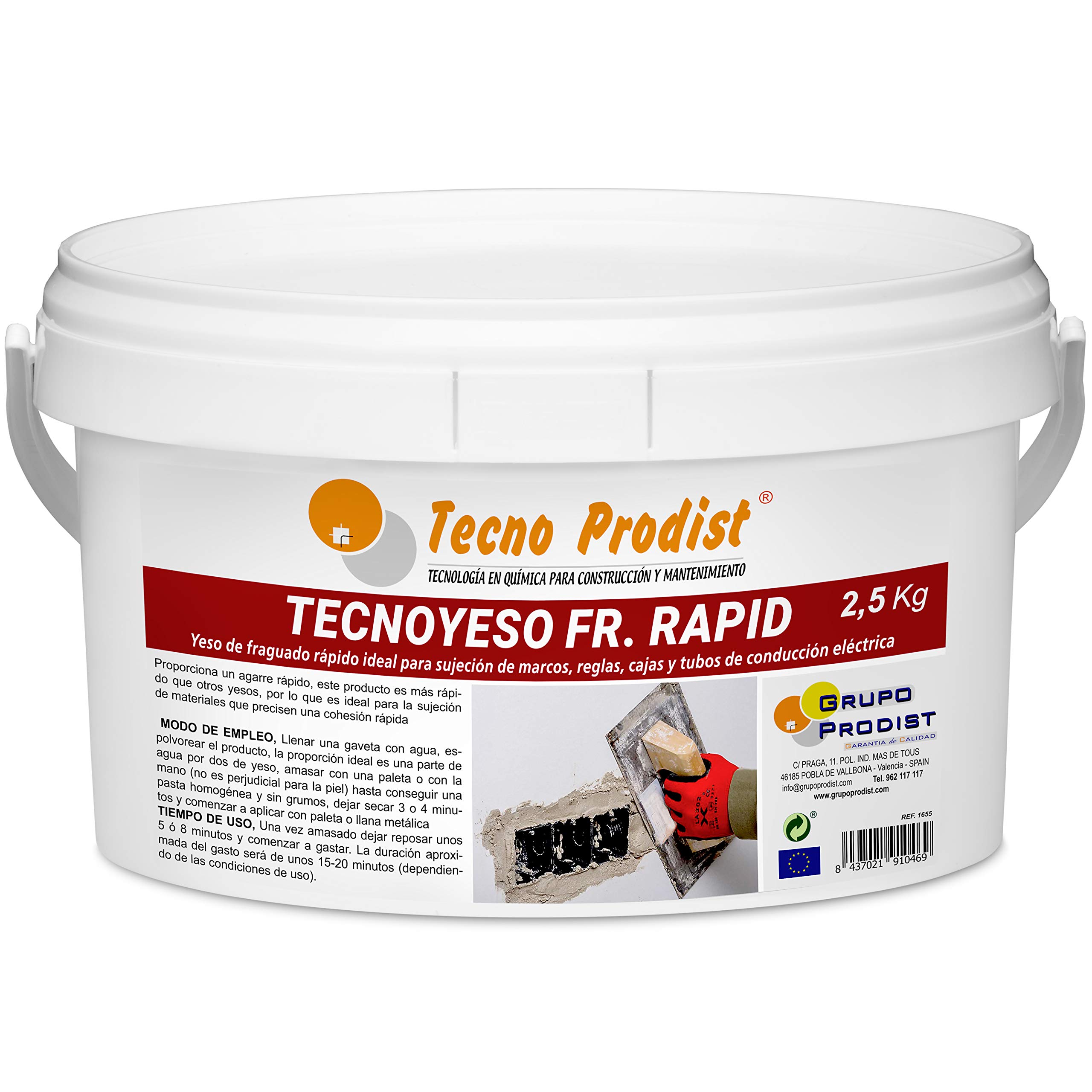 TECNO Plaster Rapid from Tecno Prodist, (2.5 kg) Fast setting plaster, ideal for clamping frames, rulers, boxes and pipes for electrical conduction.