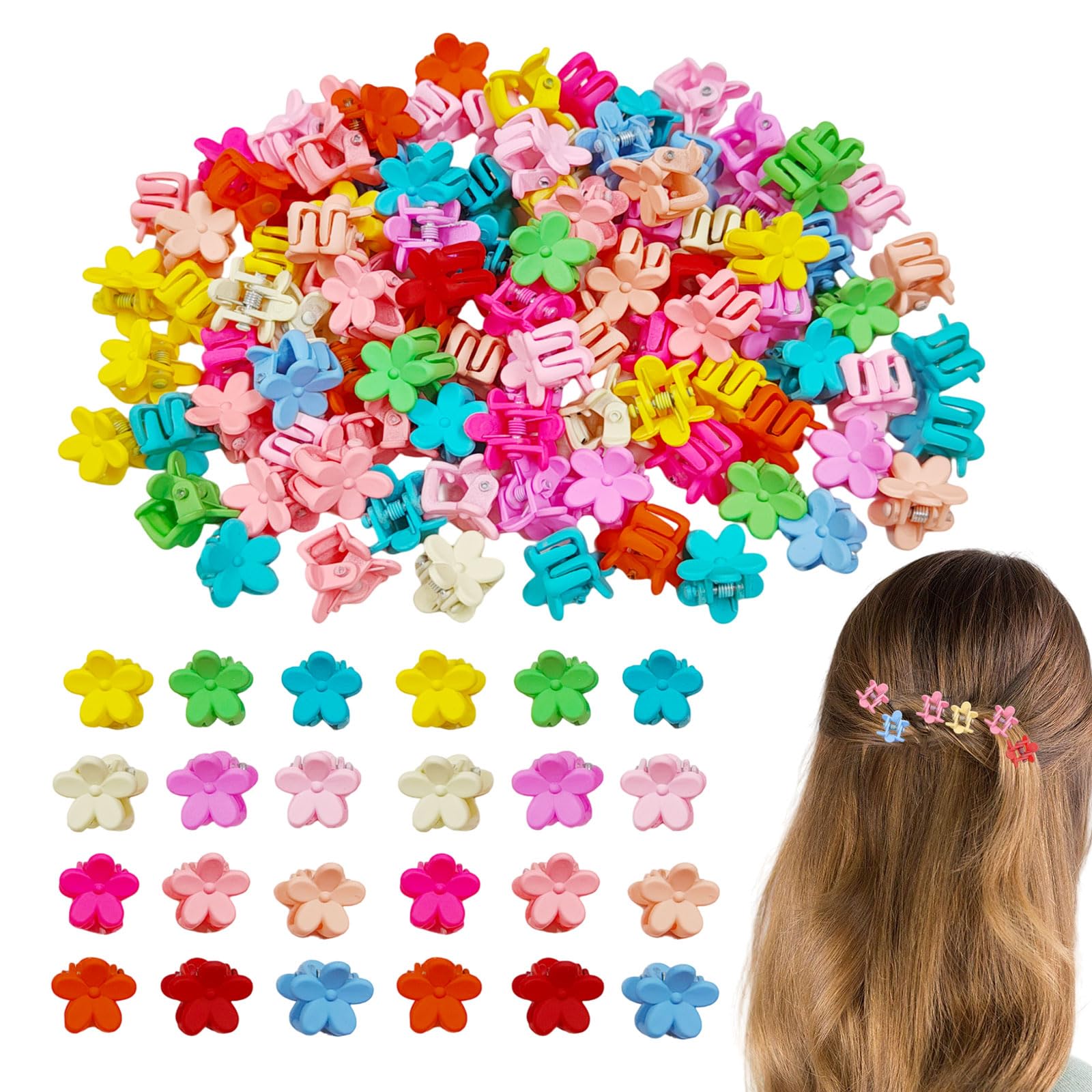 FUIPVGI 100 Pcs Flower Hair Clip, Colorful Mini Clips Claw Barrettes Plastic Hair Pins, Small Bangs Hairpin for Women Girls Toddlers Kids