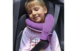 WENRENER Kids Travel Neck Pillow, Comfortable Head & Chin Support for Car seat & Airplane, Toddler Pillow for Sleeping on Road Trip, Gifts for Child (Deep Purple & Light Purple)