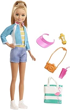 Barbie FWV16 - Reise Stacie Puppe mit Flamingo Tasche und Zubehör aus Barbie Dreamhouse Adventures, Puppen Spielzeug ab 3 Jah