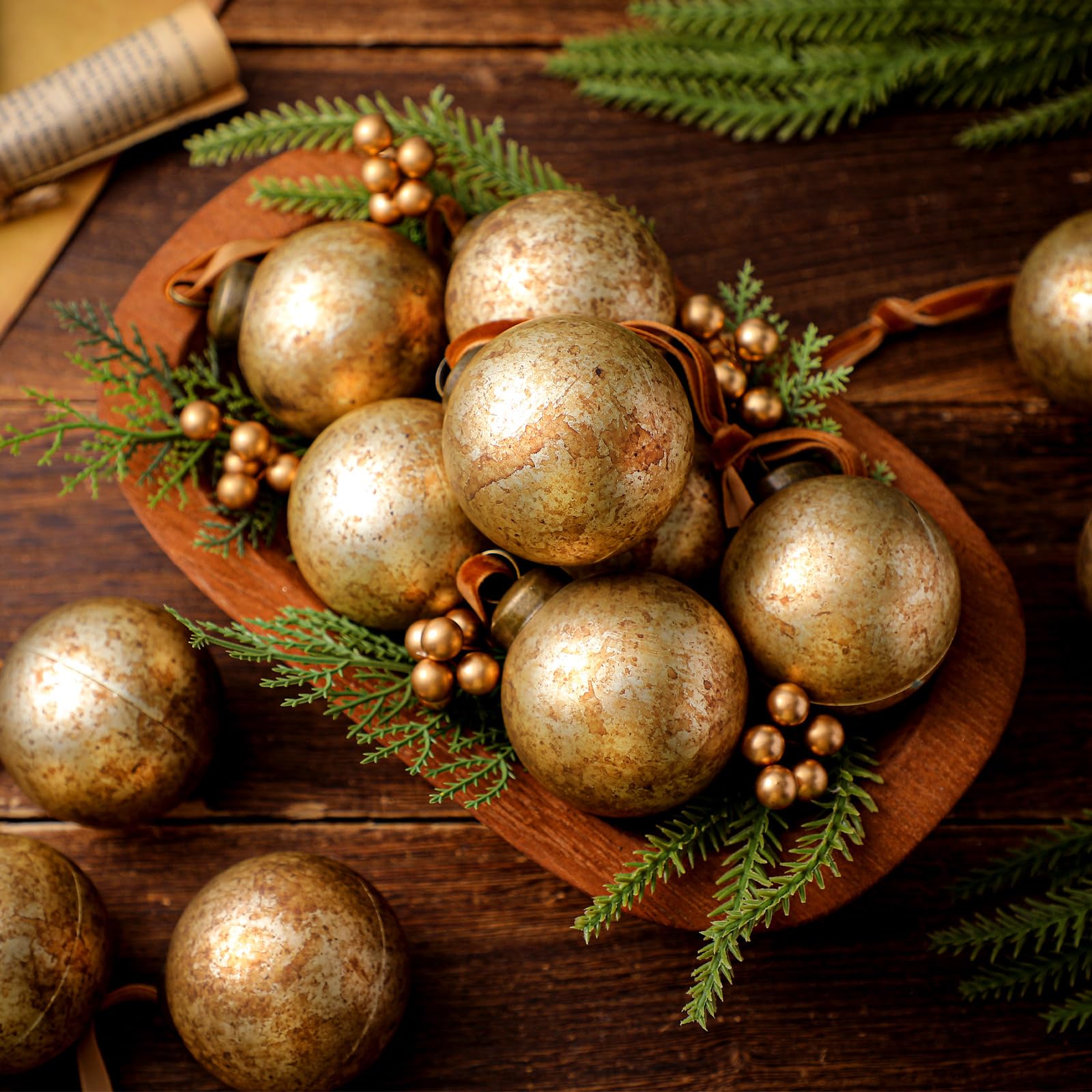 Photo 1 of *MINOR DAMAGE - USED*
Sosation 12 Pcs Brass Gold Textured Christmas Ball Ornaments 2.36'' Rusty Neutral Vintage Christmas Tree Decor Rustic Hanging Decor Home Ornaments for Xmas Winter Farmhouse Decoration