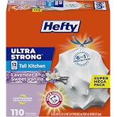Hefty Ultra Strong 13 Gal Kitchen Trash Bags, Lavender Vanilla, 110ct | Bulk Pack, 13G Tall White Trash Bags with Drawstrings for Kitchen, Resists Leaks, Punctures, Rips, Continuous Odor Control