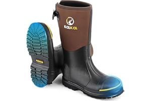 Kalkal Steel Toe Rubber Boots for Men - Waterproof Anti Slip Work Boots 6mm Neoprene Rain Boot Durable Hunting Boots with Steel Shank for Farming Gardening Construction Outdoor Work Size 5-14