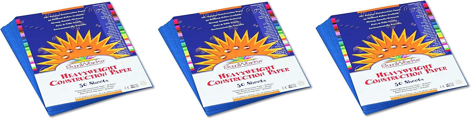 SunWorks 7403 Construction Paper, 9" x 12", 50 Sheets/Pack, Blue : White Construction Paper : Office Products