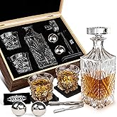 Whiskey Decanter Set, Whiskey Stones Gift Set for Men, Gifts Box with Reusable Stainless Steel Balls, Glasses, Decanter, Slate Coasters and Tongs for Dad, Boyfriend