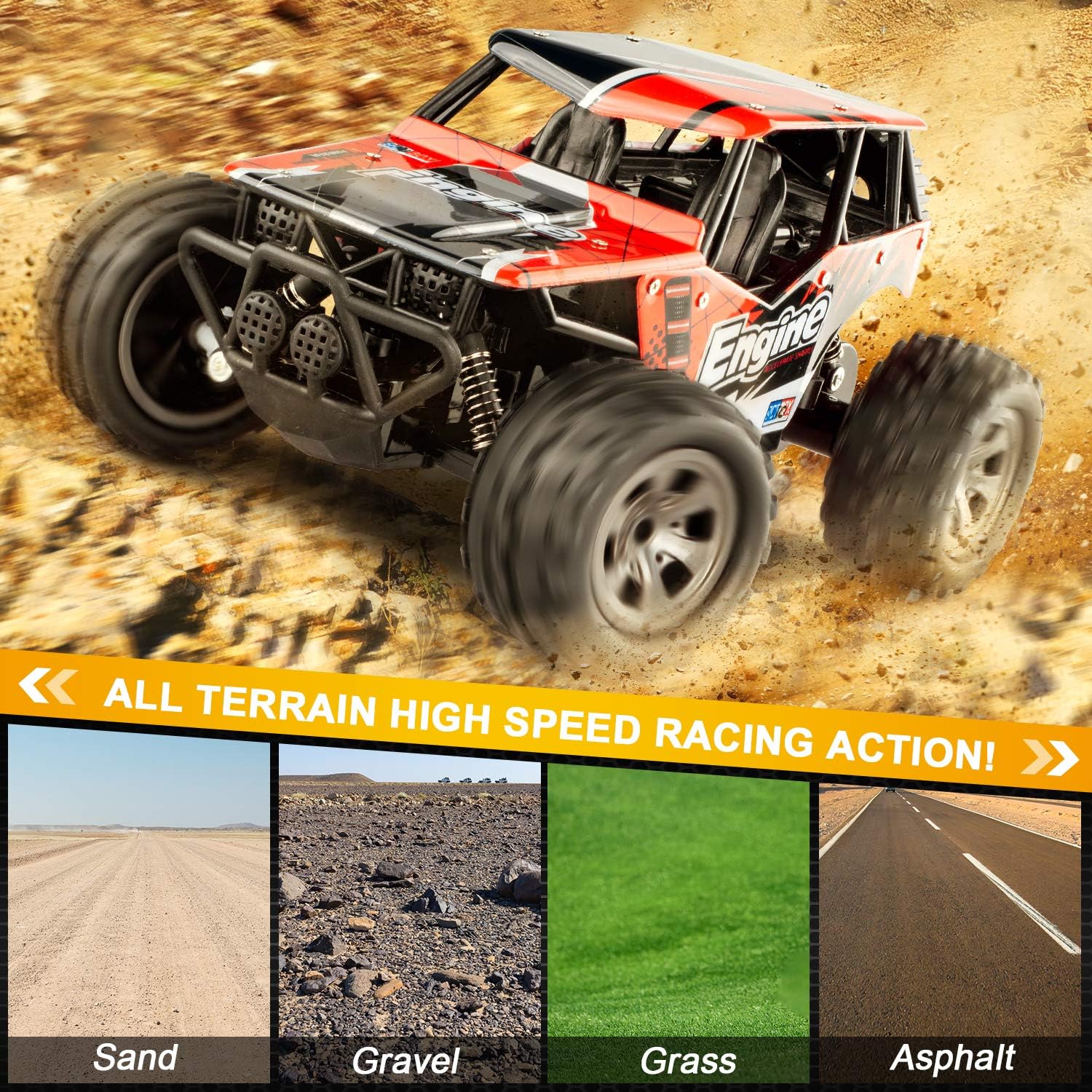 Remote Control Car, TREYWELL RC Cars Remote Control Truck, 2.4GHZ 1:18 Fast Racing Monster Car, Off Road Radio rc Cars for Boys with 4 Batteries for Kids Teens Adults Toys for 4,5,6,7,8,9,10 Years Old: Toys & Games