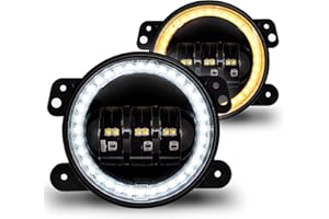 ONLINE LED STORE TRUE MODS 4-inch 60W LED Fog Lights Compatible w/Jeep Wrangler JK Unlimited JKU Front Bumper Accessories 2007-2018 [HALO DRL] [Amber Turn Signals] Round Driving Lights