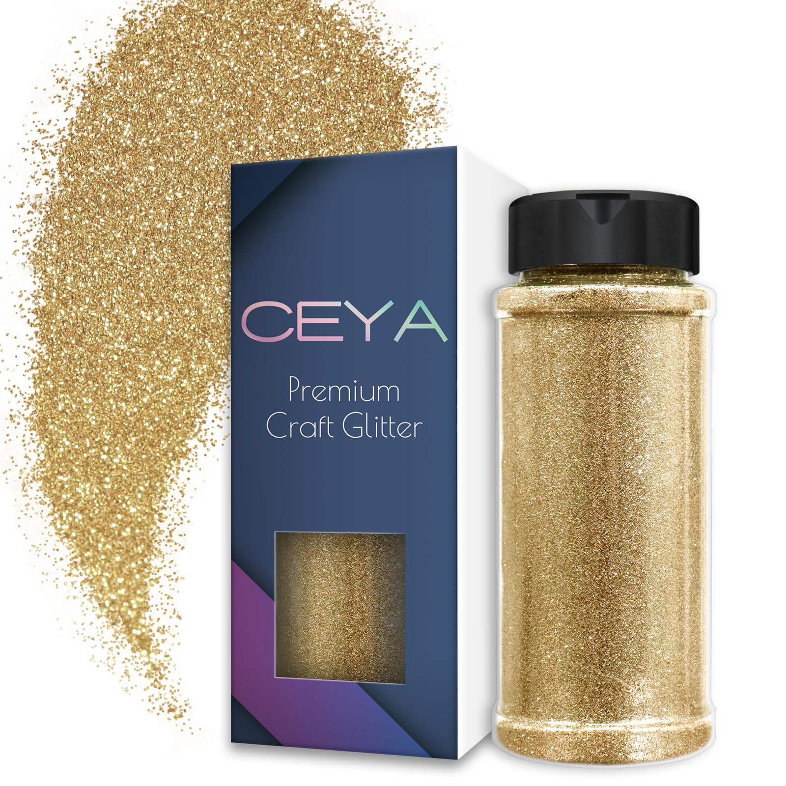 Ceya 3.5oz/ 100g Ultra Fine Glitter Powder Champagne Gold Glitter 1/128” 0.008” 0.2mm for Resin Tumbler Jewelry Nail Art Face Body Festival Makeup Scrapbook Wedding Cards Painting Arts