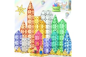 SOYEE 82PCS Magnetic Tiles with Dolls, Magnet Castle Building Toys for 3-8 Years Old, STEM Learning Toys & Birthday Gifts for Boys & Girls, Encourage Fine Motor Skills
