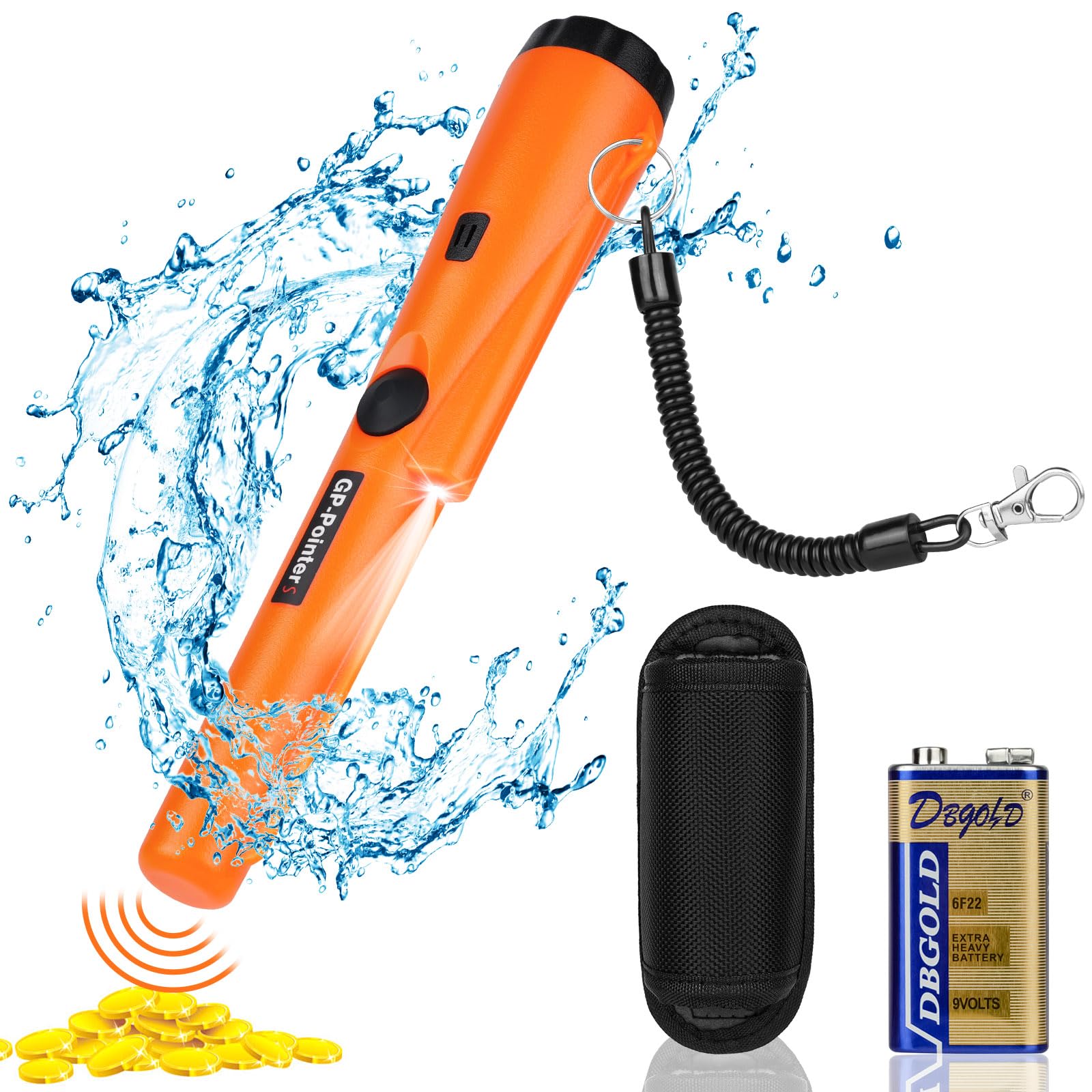 Flintronic Metal Detector Pinpointer, 360° Portable Metal Detector Finder Pinpointer, Waterproof Handheld Pin Pointer with LED and Holster, Metal Detecting Tool for Locating Gold, Coin,Silver