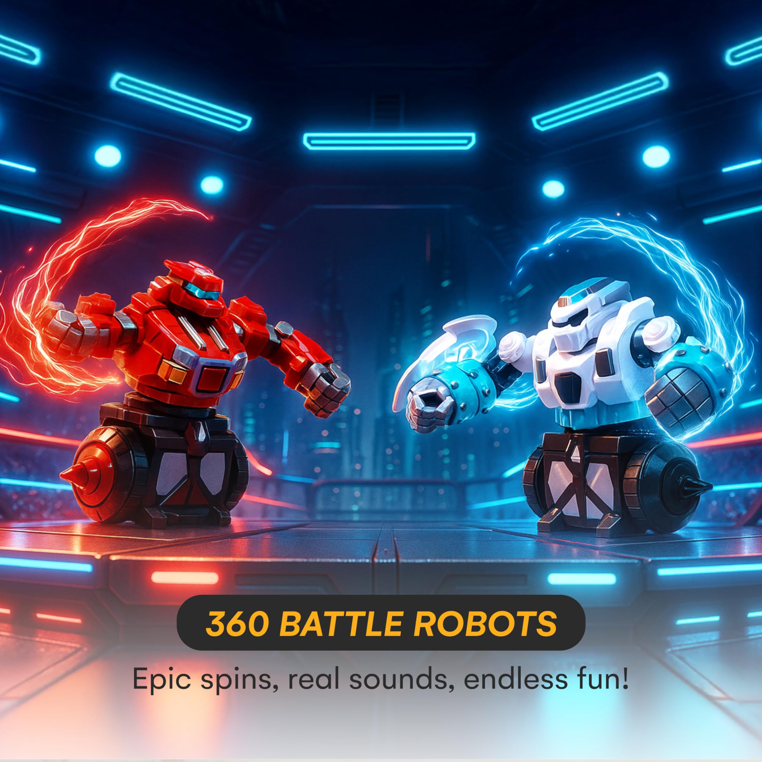Top Race Remote Control Fighting Toy – 2-Pack Red & Blue RC Robots with Lights, Sounds & 360° Rotation – Interactive Intelligent Playset for Kids – Fun Remote-Controlled Battle Action
