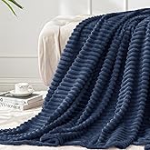 BEDELITE Fleece Blanket Twin Size – 3D Ribbed Jacquard Soft and Warm Decorative Fuzzy Blankets – Cozy, Fluffy, Plush Lightweight Throw Blankets for Couch, Bed, Sofa(Navy Blue, 60x80 inches)