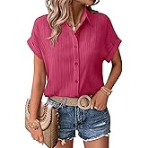Zeagoo Womens Button Down Shirts Casual Short Sleeve Dress Shirt Textured Collared Summer Clothes Work Blouse