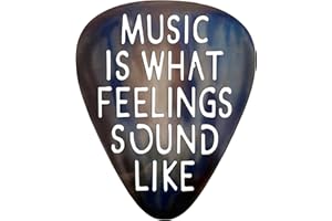 AZEZO Metal Guitar Pick Décor, 12’’x10’’ Music Wall Art, Stainless Guitar Wall Art, Featuring ‘Music Is What Feelings Sound Like’