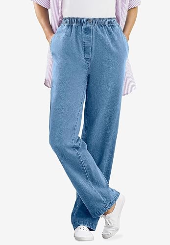 Woman Within Plus Size 7-Day Straight-Leg Elastic-Waist Denim Jean
