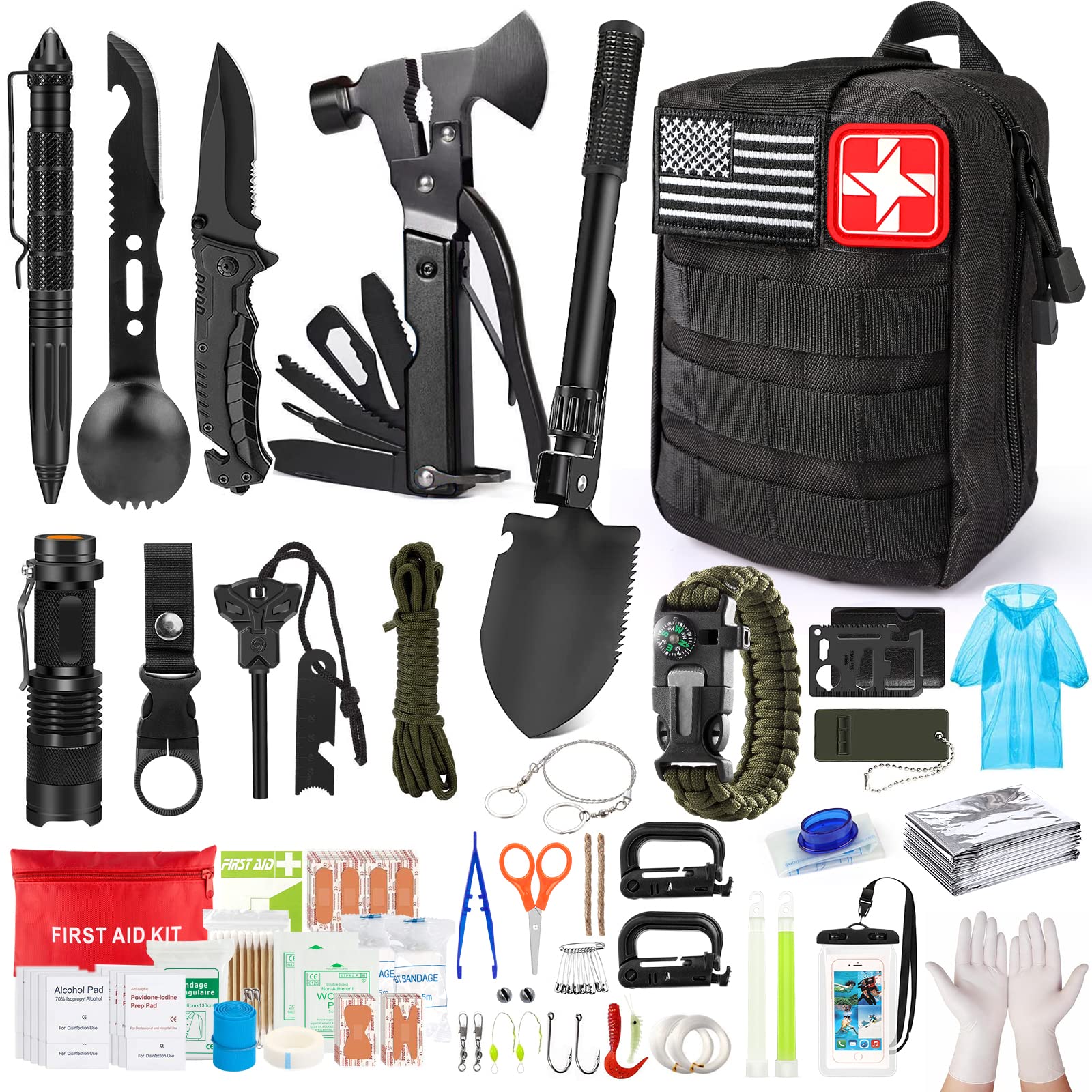 Photo 1 of Survival Kit,222 PCS Emergency Survival Gear First Aid Kit with Molle System Compatible Bag Outdoor Camping Gear Emergency Kit for Hunting,Hiking,Fishing, Gifts for Men Women