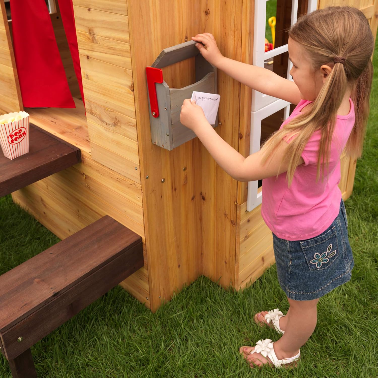 KidKraft Modern Outdoor Wooden Playhouse with Picnic Table, Mailbox and Outdoor Grill ,Gift for Ages 3+: Toys & Games