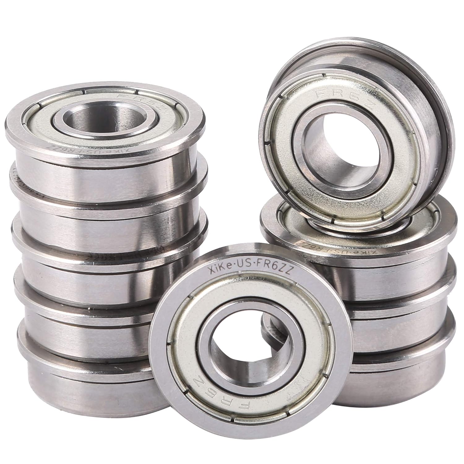 XiKe 10 Pack FR6ZZ Bearings 3/8" x 7/8" x 9/32", Double Shield and Pre