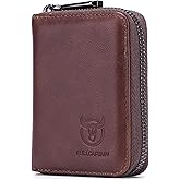 BULLCAPTAIN Genuine Leather Men Wallet Card Holder Cards Zipper Credit Card Pack Case Purse (Brown)