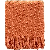 BATTILO HOME Burnt Orange Throw Blanket for Couch, Decorative Fall Throw Blanket with Tassels Halloween Throw Fall Decor, 50"x60"