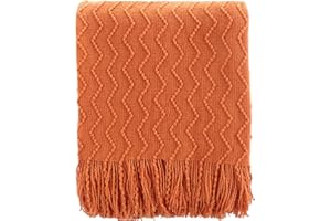 BATTILO HOME Burnt Orange Throw Blanket for Couch, Decorative Fall Throw Blanket with Tassels Halloween Throw Fall Decor, 50"x60"