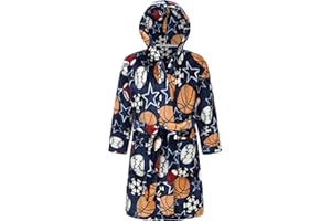 Boys Hooded Bathrobe Kids Soft Fuzzy Fleece Robe Toddler Spa Bath Robe Little Big Pajamas Sleepwear