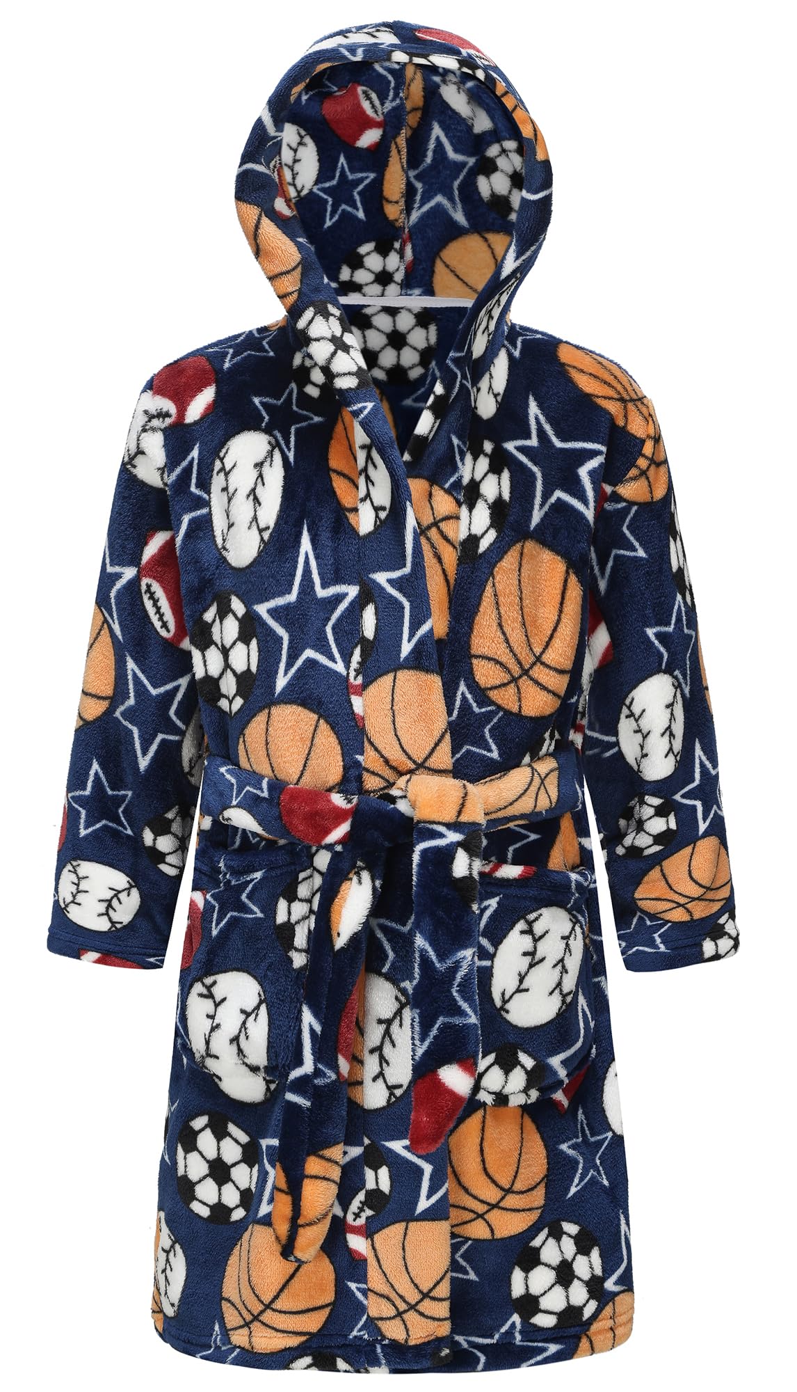 Photo 1 of BTPEIHTD Kids Hooded Bathrobe Girls Soft Plush Hooded Flannel Pajamas Sleepwear Boys Spa Robe Navy Ball 5-6 Years