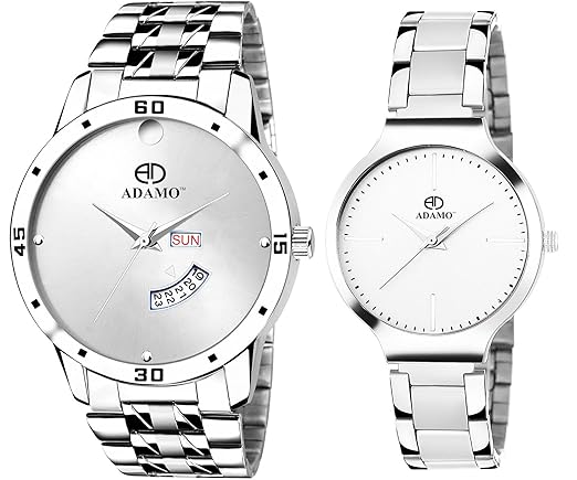 Analogue White Dial Couple Wrist Watch Combo