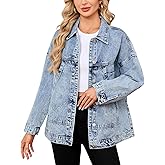 YEXPINE Women's Denim Jacket Long Sleeve Drop Shoulder Button Front Oversized Jean Jacket Coat With Pockets