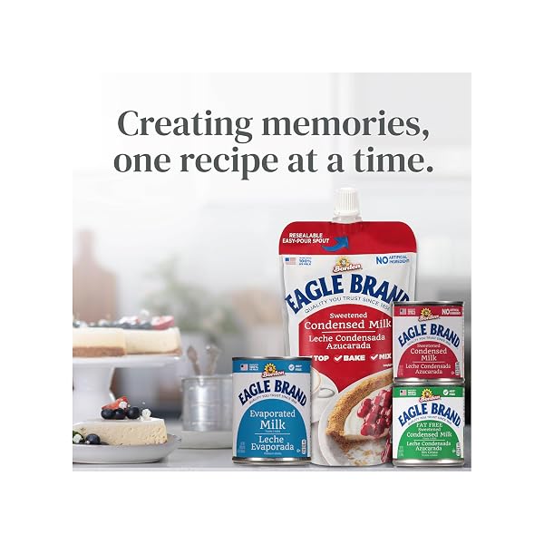 EAGLE BRAND 14OZ SWEETENED CONDENSED MILK, GREAT FOR FLAN, COOKING, BAKING, DRINKS, DESSERT, ICE CREAM, NO ARTIFICIAL INGREDIENTS, GLUTEN FREE, RICH CREAMY FLAVOR, RBST-FREE, KOSHER-DAIRY