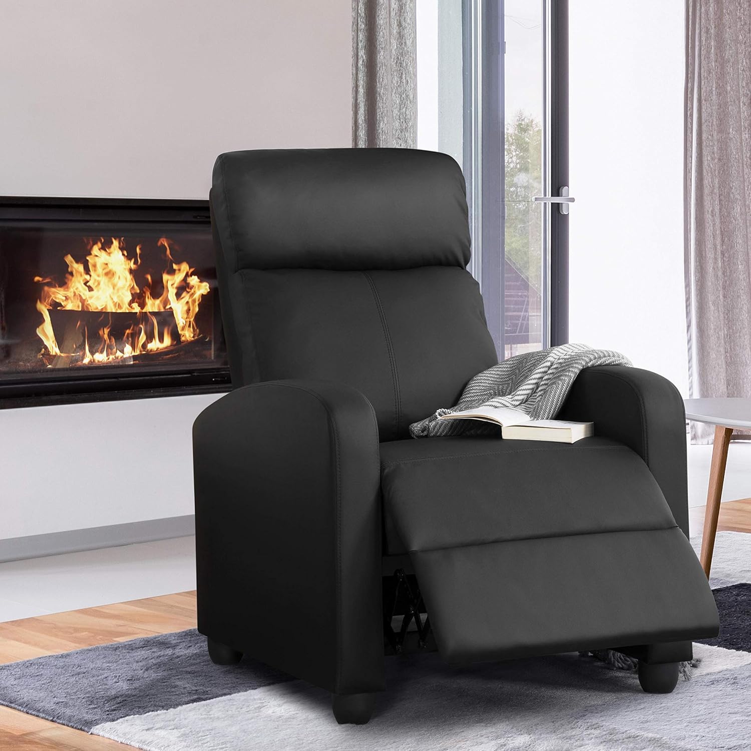 YAHEETECH Recliner Chair PU Leather Recliner Sofa Home Theater Seating with Lumbar Support Overstuffed High-Density Sponge Push Back Recliners: Furniture & Decor