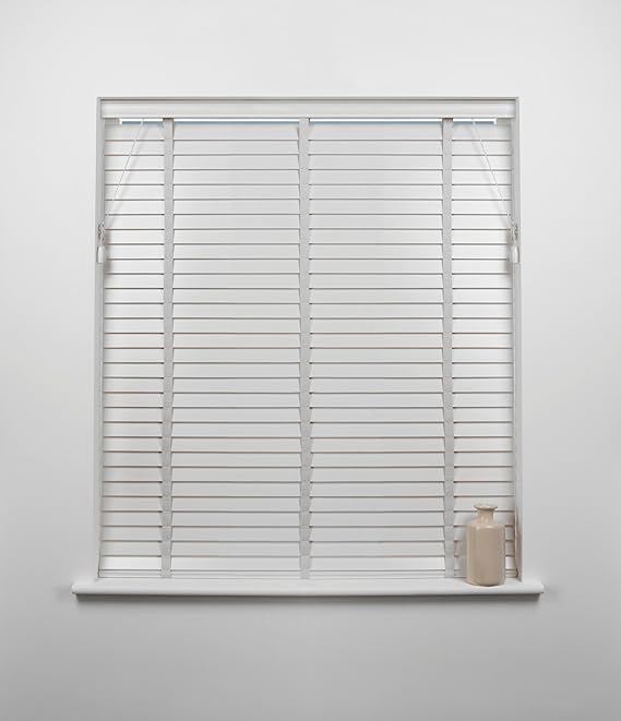 UNIVERSAL 50mm Wood Blind, White, 150cm Wide x 160cm Drop
