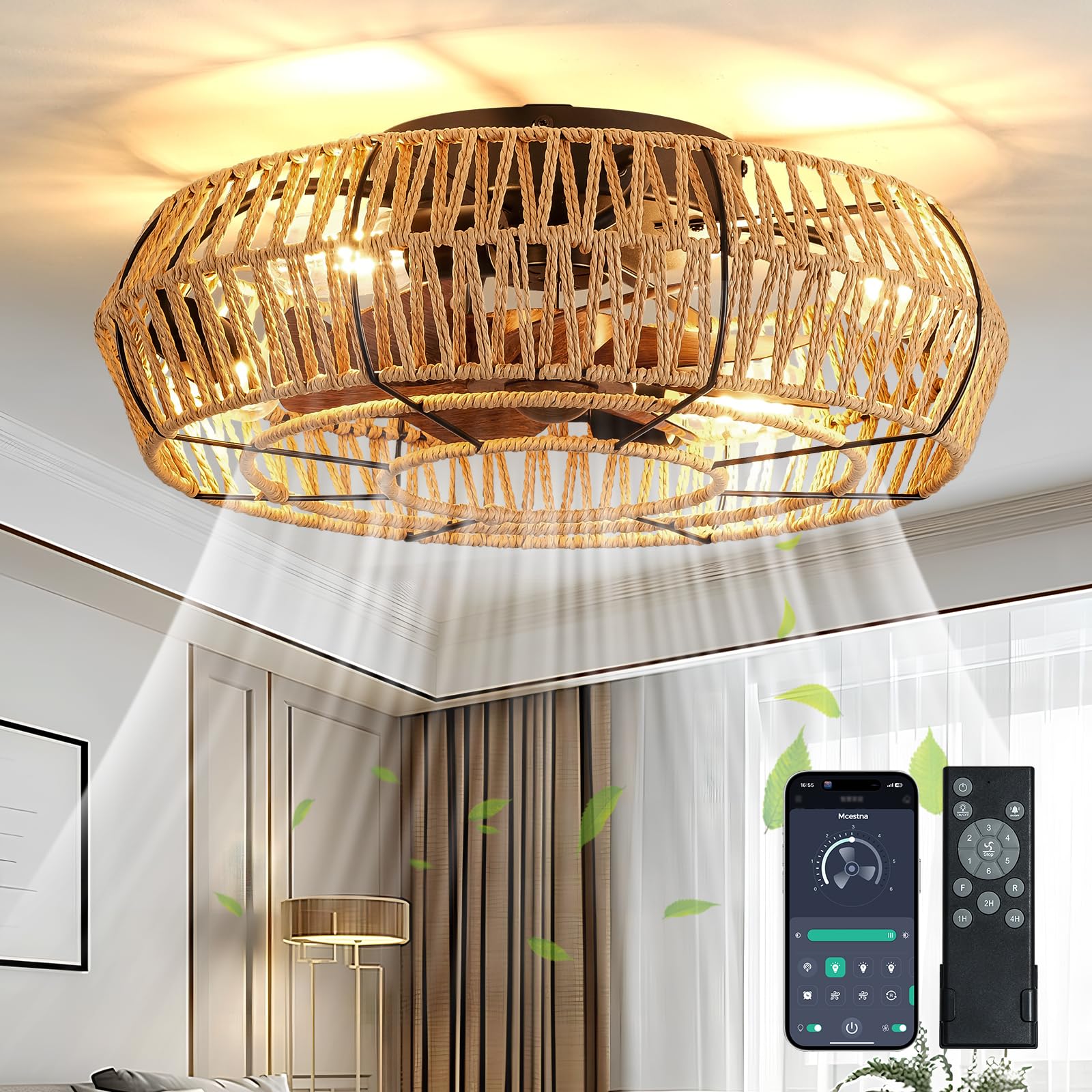 Mcestna Caged Ceiling Fan with Lights - 20 Inch