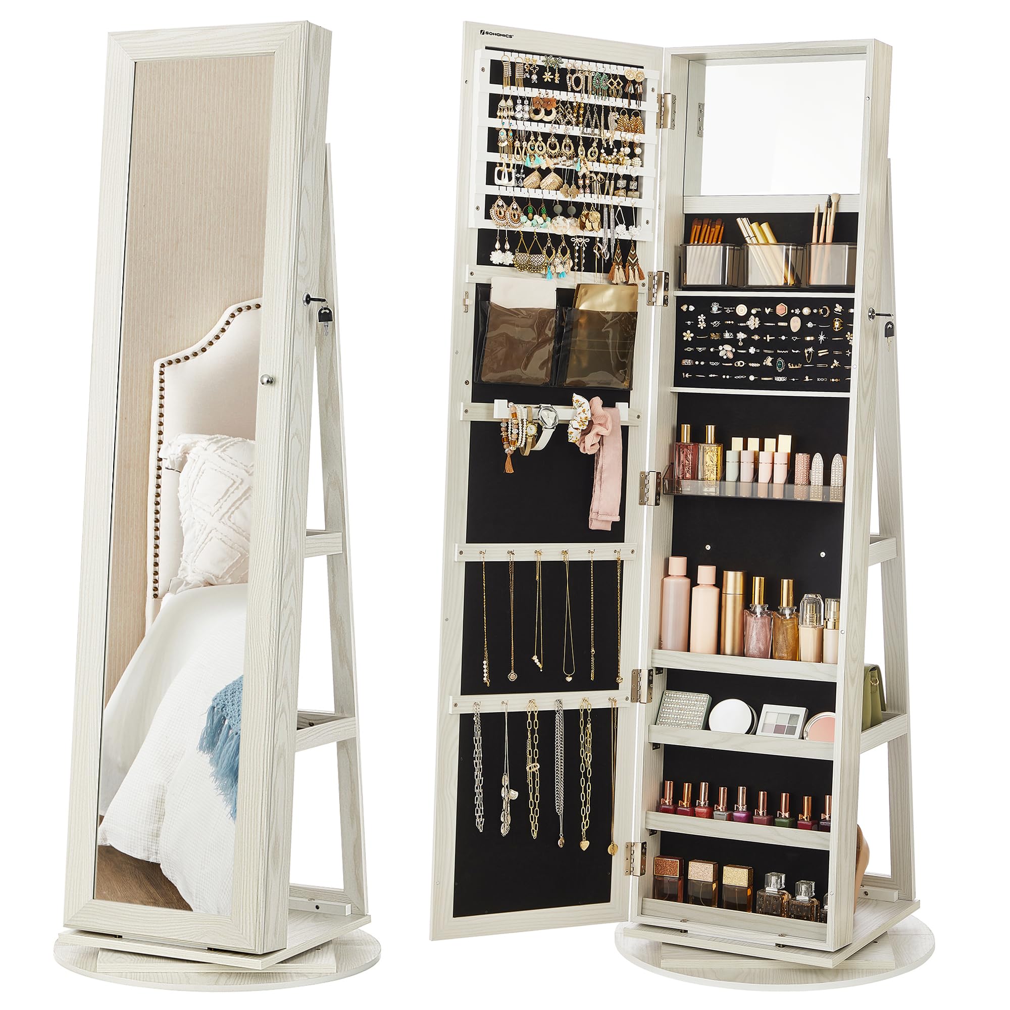Photo 1 of *Mirror scratched* Interior Mirror, Jewelry Armoire, Gift Idea, White with Gray Wood Grain UJJC006W01