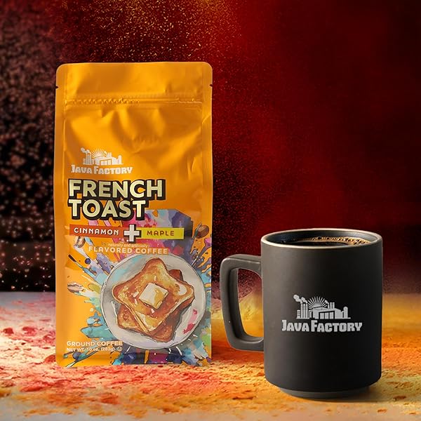 JAVA FACTORY FRENCH TOAST FLAVORED GROUND COFFEE BAG – CINNAMON AND MAPLE BREW, MADE WITH 100% ARABICA BEANS – FLAVOR ENHANCED, 10 OZ