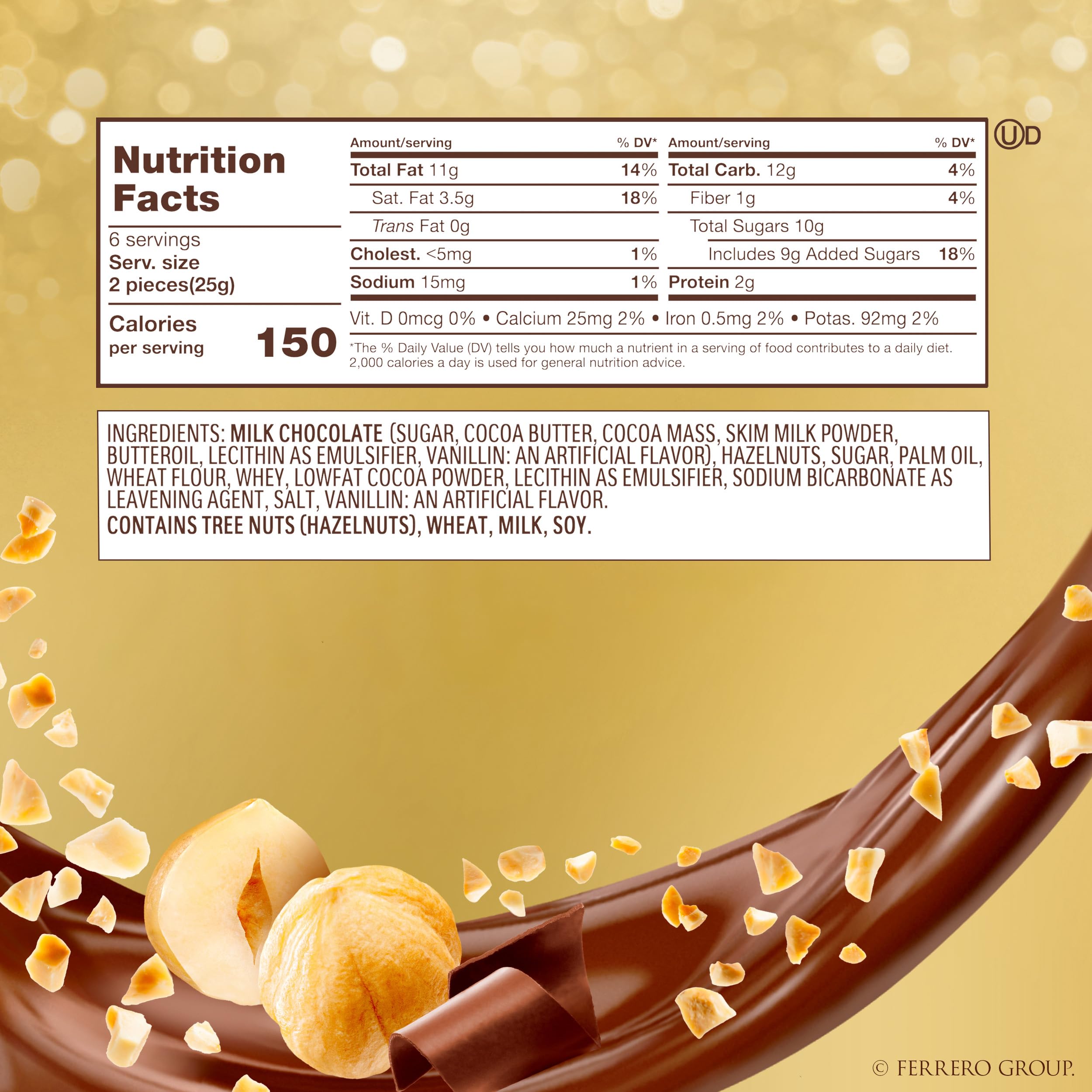Ferrero Rocher Fine Hazelnut Milk Chocolate, 12 Count, Pack of 6 Individually Wrapped Chocolate Candy Gift Boxes, 5.3 oz