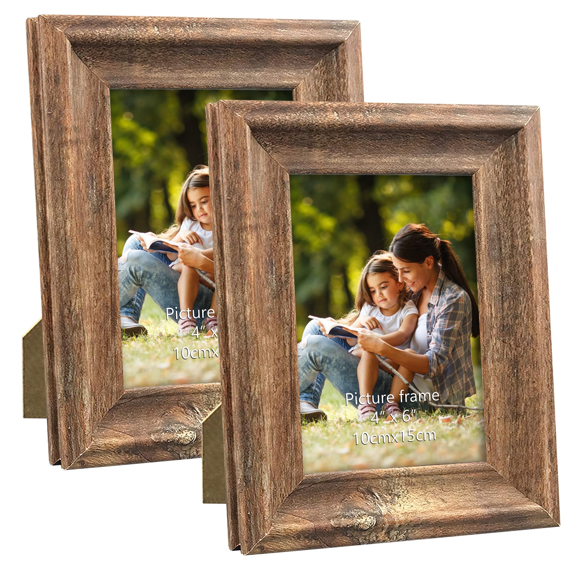PETAFLOP Rustic Picture Frame 6x4 Inch Set of 2, Wall and Table Picture Frames, Brown