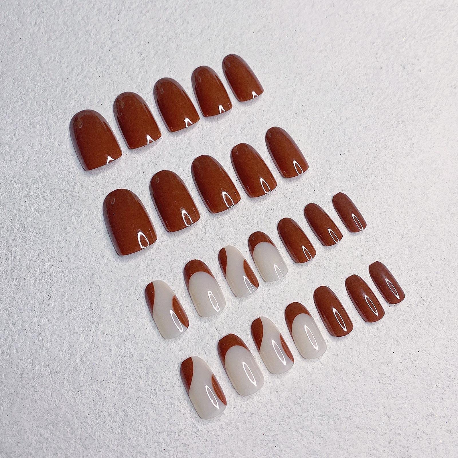 24 Pcs Press on Nails, Sunjasmine Fake Nails with Designs, Acrylic Nails False Nails with Nail Glue for Women (Medium Brown) - Image 2