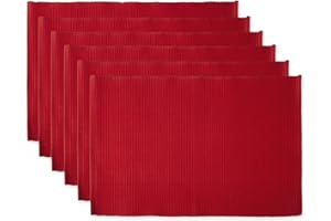 DII Basic Everyday Ribbed Tabletop 100% Cotton, Placemat Set, 13x19, Tango Red, 6 Piece