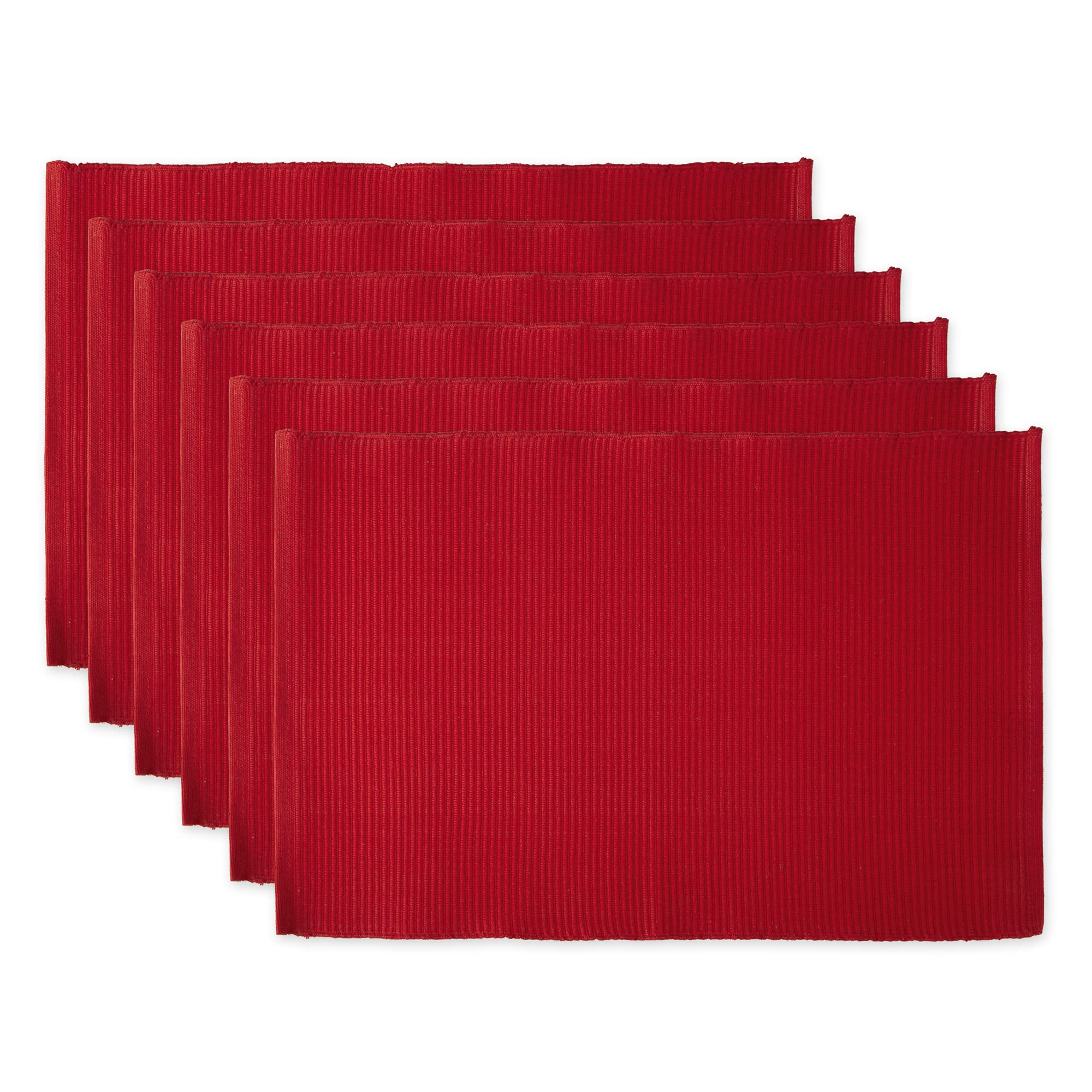 DII Basic Everyday Ribbed Tabletop 100% Cotton, Placemat Set, 13x19, Tango Red, 6 Piece — image 1