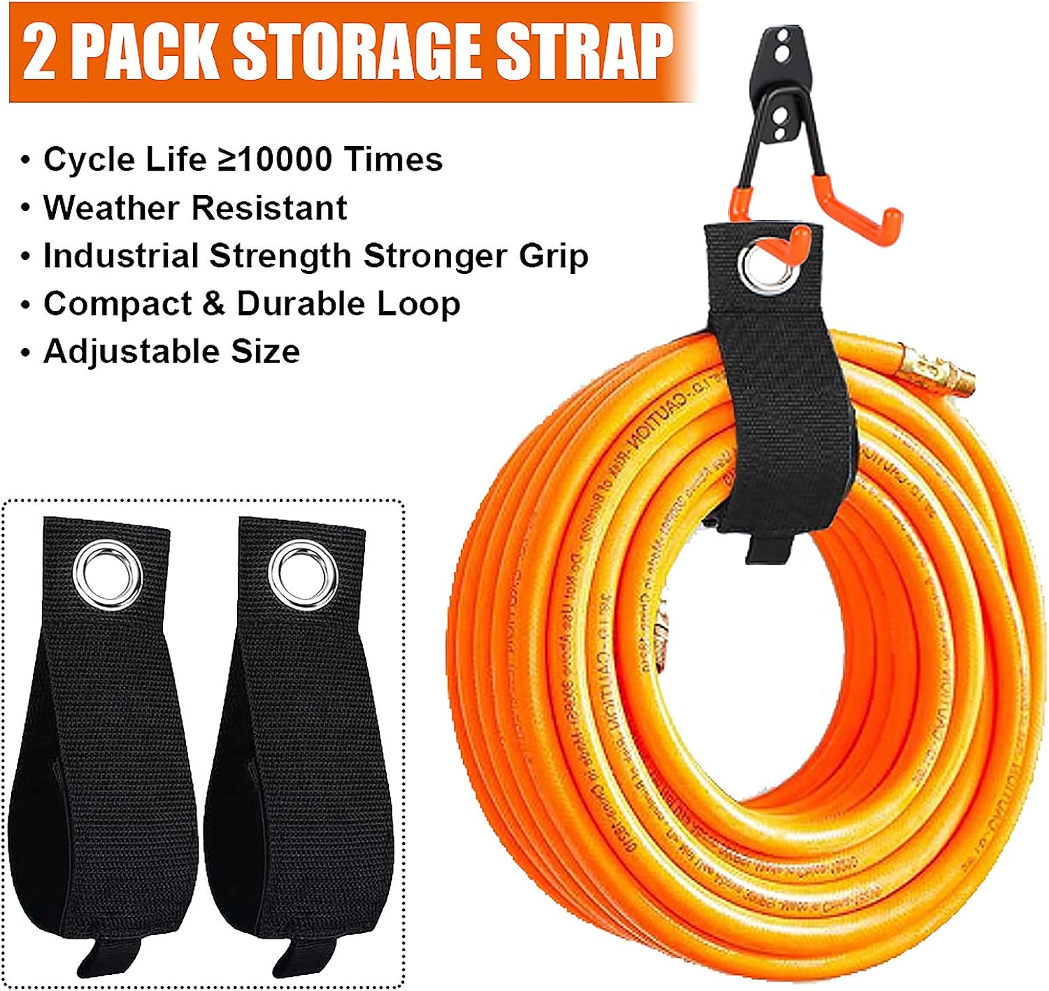10 Pack Garage Hooks with 2 Pack Storage Straps, ACMETOP Bike Hooks for Garage, Heavy Duty Garage Organization Wall Mount, Utility Double Hooks for Garage Storage, Ladders, Bikes, Ropes, Garden Tools - - 