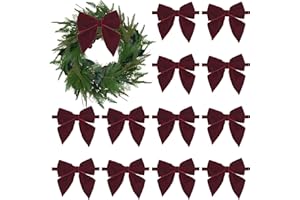AIMUDI Burgundy Velvet Bows 4" Christmas Bows for Gift Wrapping Velvet Bows for Christmas Tree, Holiday Crafts, Wreath, Garland, Staircase, Home Outdoor Winter Christmas Decorations, 12 PCs