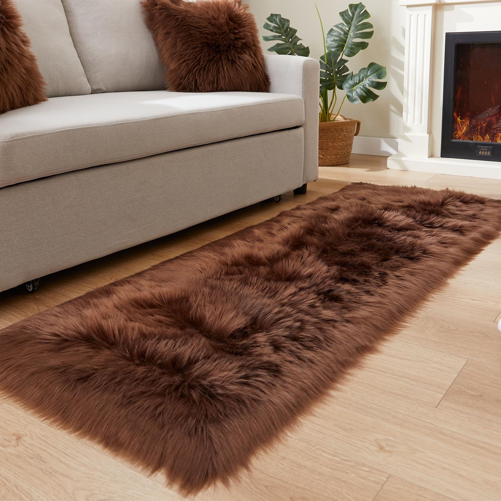 Photo 1 of EasyJoy Ultra Soft Fluffy Rugs Faux Fur Rug Chair Cover Seat Pad Fuzzy Area Rug (2x6 ft Rectangle, Coffee)