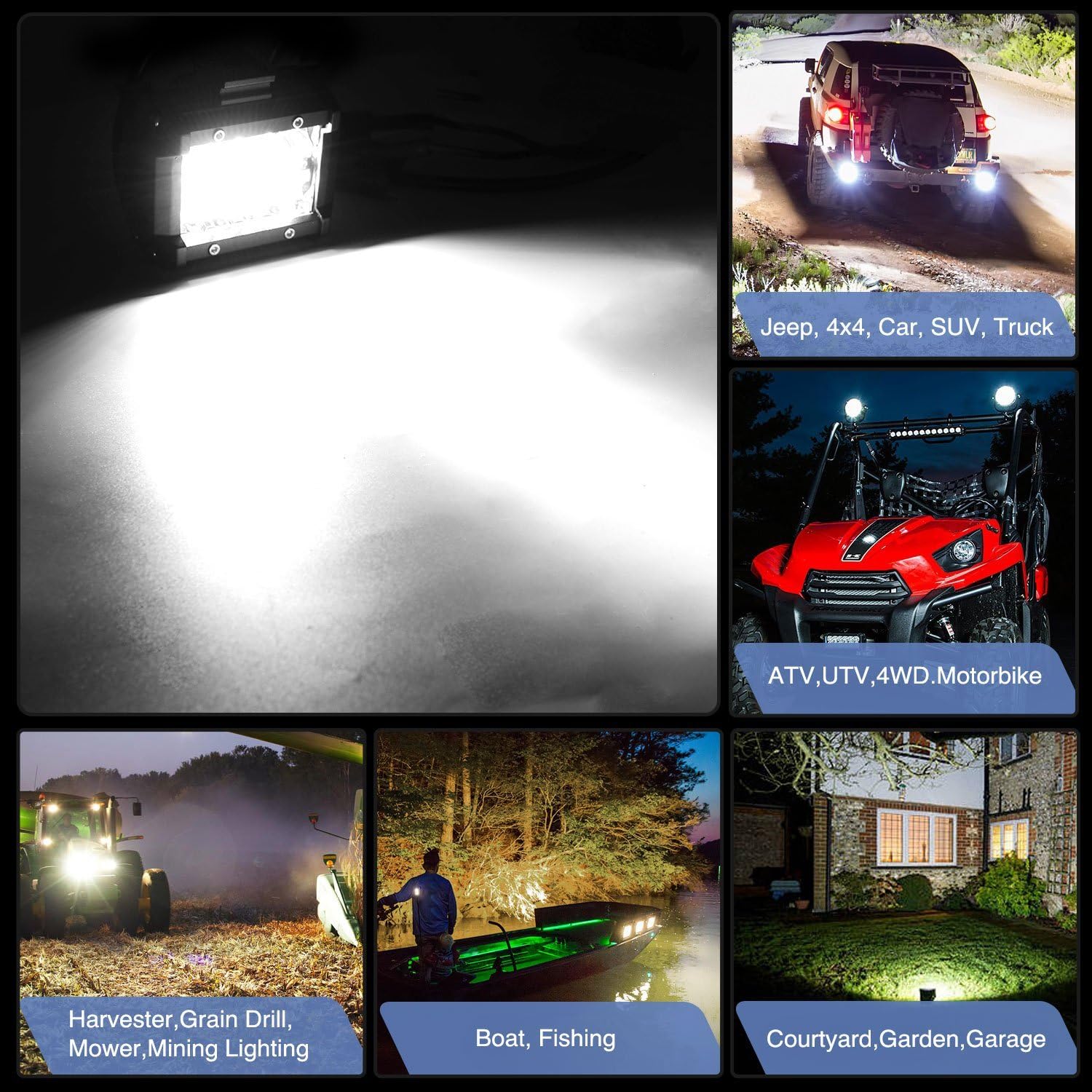 Nilight 18021F-B 2PC 4Inch Triple Row Lights 60W Flood Spot Combo 6000LM Bar Driving Boat Led Off Road Trucks, 2 Years Warranty: Automotive