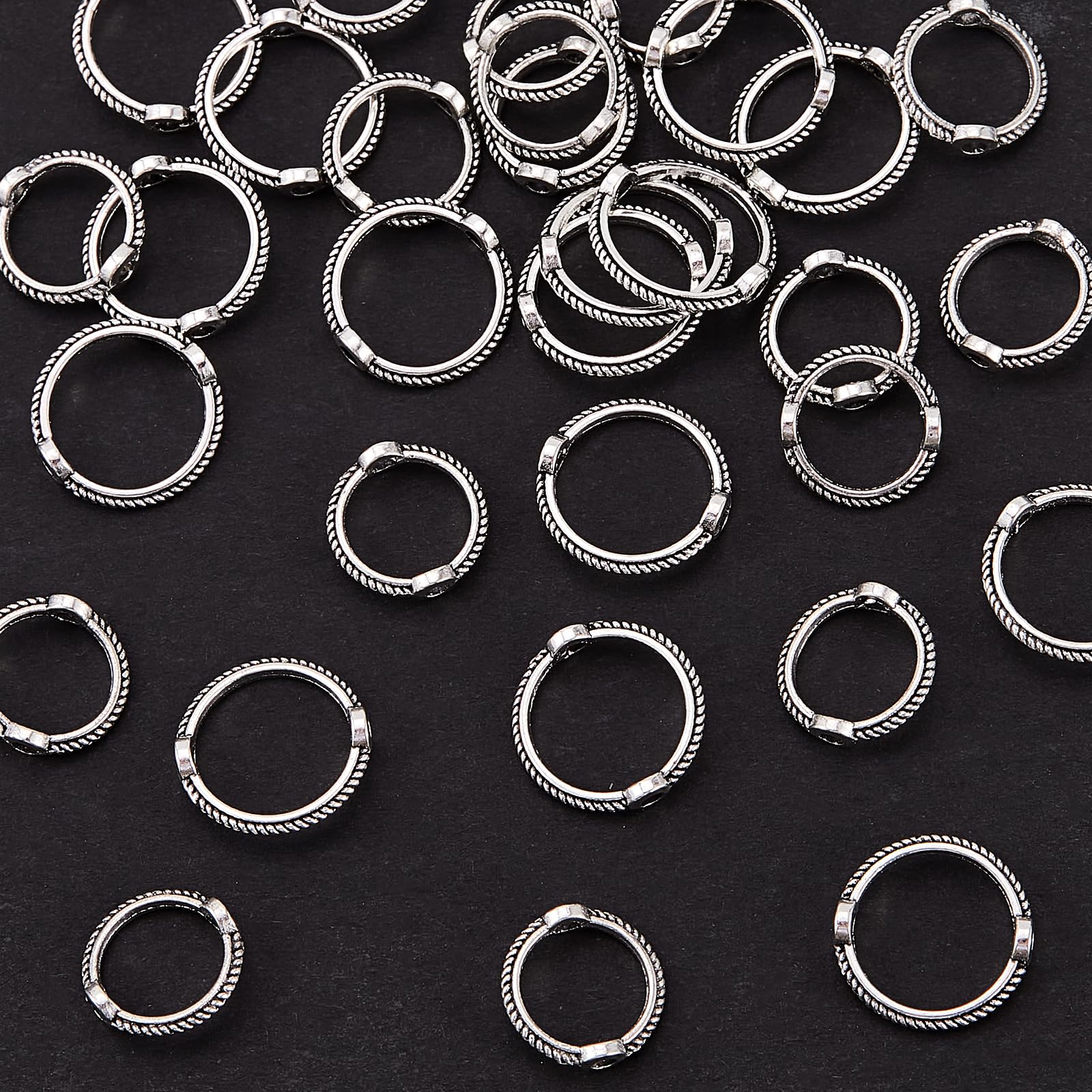 BEEFLYING 40pcs Two Hole Bead Round Frames Silver Links Connectors Charms for Beading Jewelry Making Keychains Earrings Bracelets Necklaces