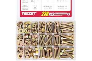 YEEZET 236PCS Grade 8 Heavy Duty Bolts and Nuts Washers Kit, 1/4-20 5/16-18 3/8-16 Hex Bolts Nuts Assortment Kit, Includes 13