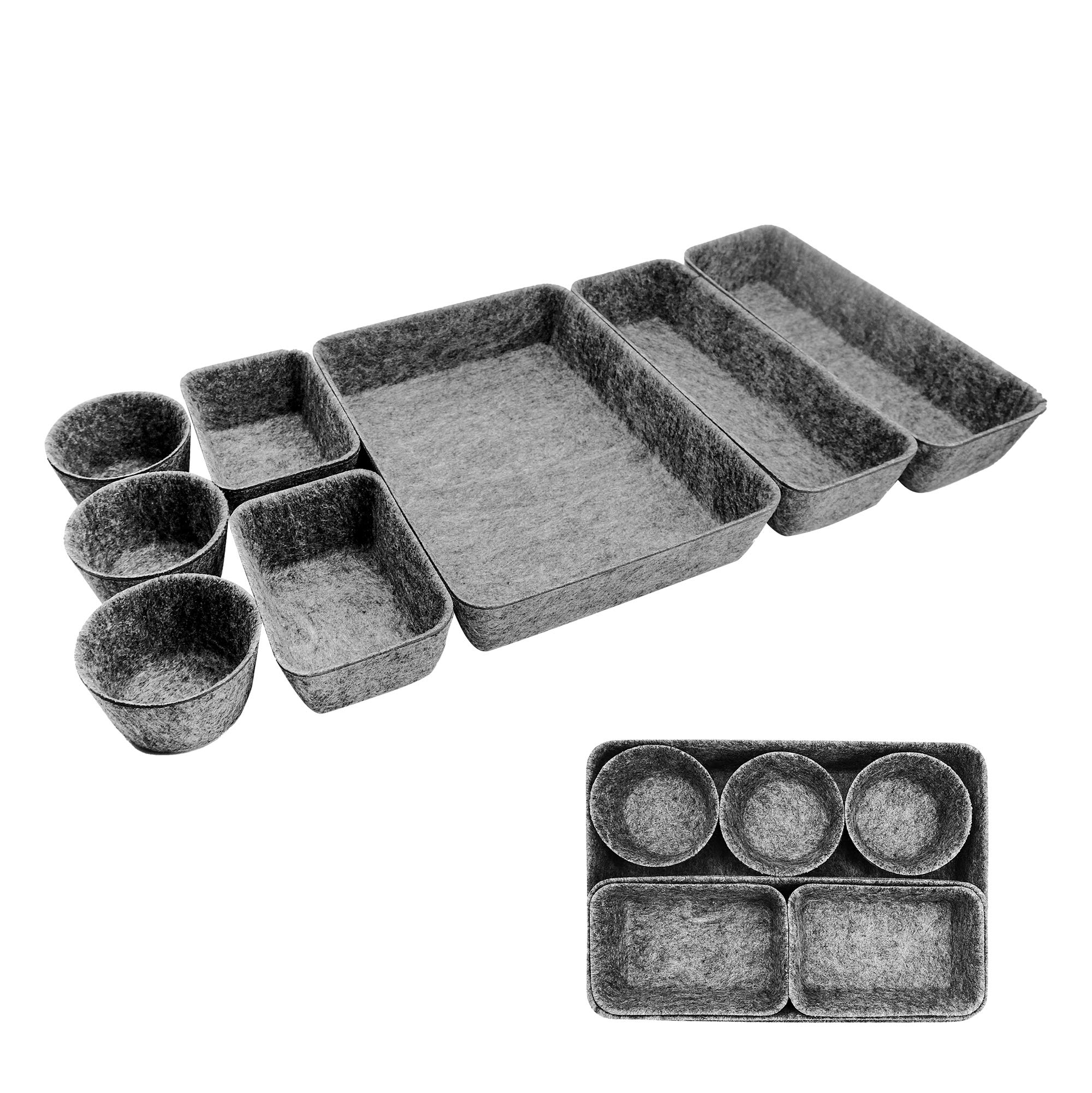 Photo 1 of POTTIIS 8pcs Drawer Organizers, Separators, Storage Box,Felt Storage Bins Inserts Tool Containers Toy Basket Shelf Cubes Foldable Drawer Dividers Desk Organisers - Grey