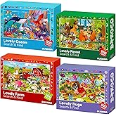 QUOKKA 100 Piece Puzzles for Kids Ages 4-6 – 4xSET Jigsaw Puzzles for Kids Ages 6-8 – Educational Search & Find Game with Animals, Bugs for Childrens 5-8 – Toddler Learning Toy Gift for Boys and Girls