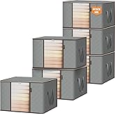 BALEINE 6 Pack Clothes Storage Bags, 16 Gallon Storage Containers with Reinforced Handle, Sturdy Zipper, Closet Organizer for Blanket, Comforter, Pillow, Bedding (Grey, 6 Pack)